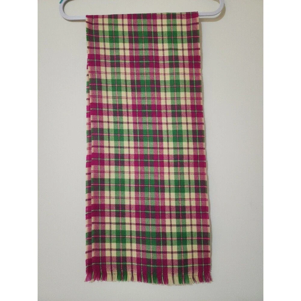 100% Lambswool Plaid Scarf Green Yellow Magenta USA Scarfs by Day of the Unicorn